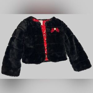 Minnie Mouse Black Faux Fur Jacket with Red Accents